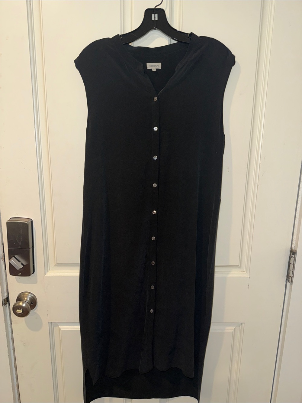 Sleeveless Black Button-Front Midi Dress